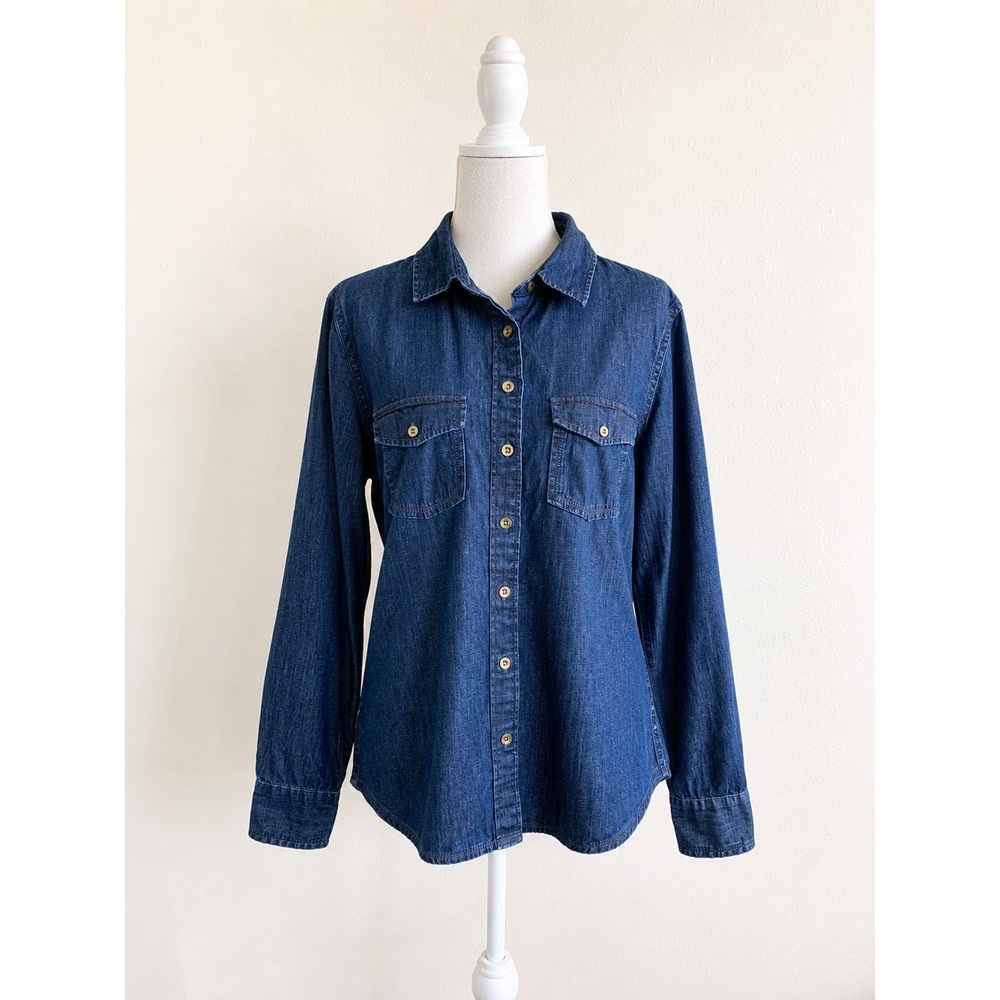 Banana Republic Blue Denim Soft Wash Button Up Long Sleeve Shirt Sz S Chambray